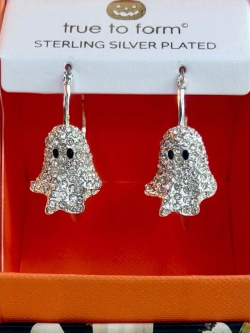 True to Form Pave Crystal Ghost Dangle Hoop Earrings in Silver Tone - Picture 5 of 6